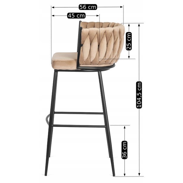 Floresas Apmuštas austas baro kėdė FLORES, smėlio spalvos, aksominis, modernus loftas 7