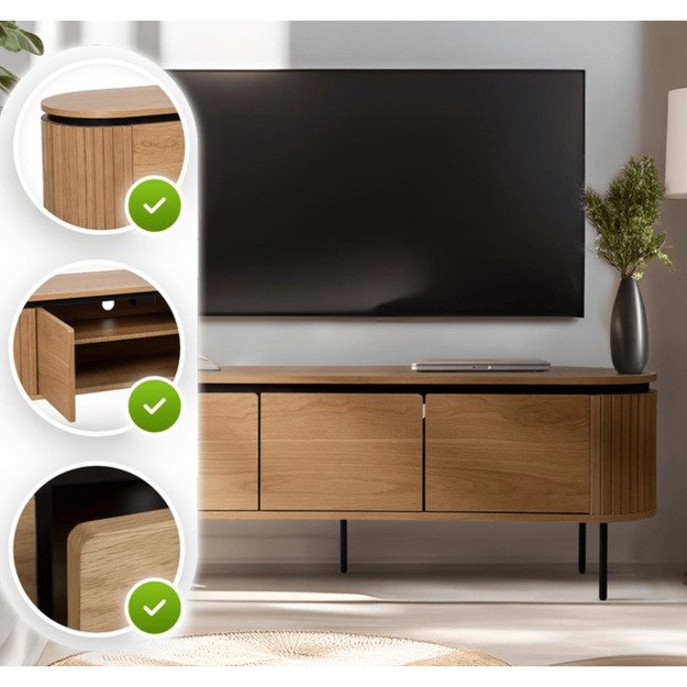 Rtv ir Trish TRISH dviejų durų televizoriaus spintelė svetainei, 160 cm, ąžuolo raštas, modernus 1