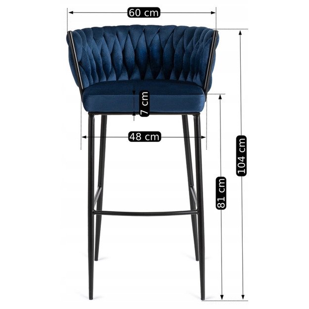 Floresas Apmuštas austas baro kėdė FLORES, tamsiai mėlynas, aksominis, modernus loftas 6
