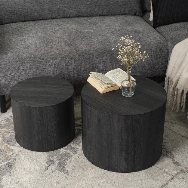 Leila LEILA kavos staliukų komplektas, 43 cm/53 cm, juodas, lofto formos 1