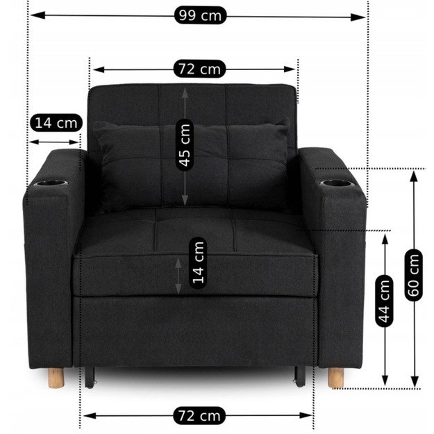Soloras SOLOR atlošiamas amerikietiškas fotelis, juodas, modernus 16