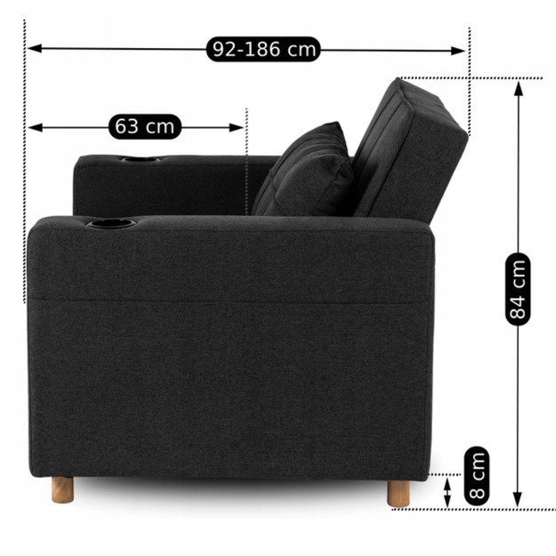 Soloras SOLOR atlošiamas amerikietiškas fotelis, juodas, modernus 17