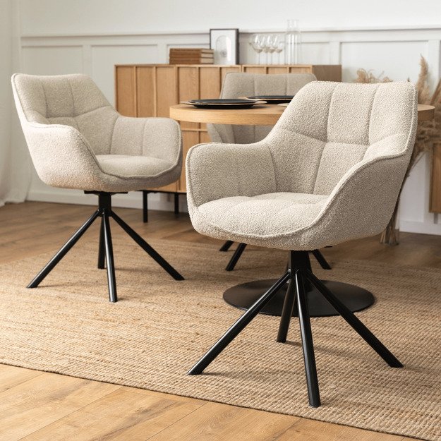 Bijūnas Minkštas pasukamas krėslas PEONY, smėlio spalvos, modernus loftas 3