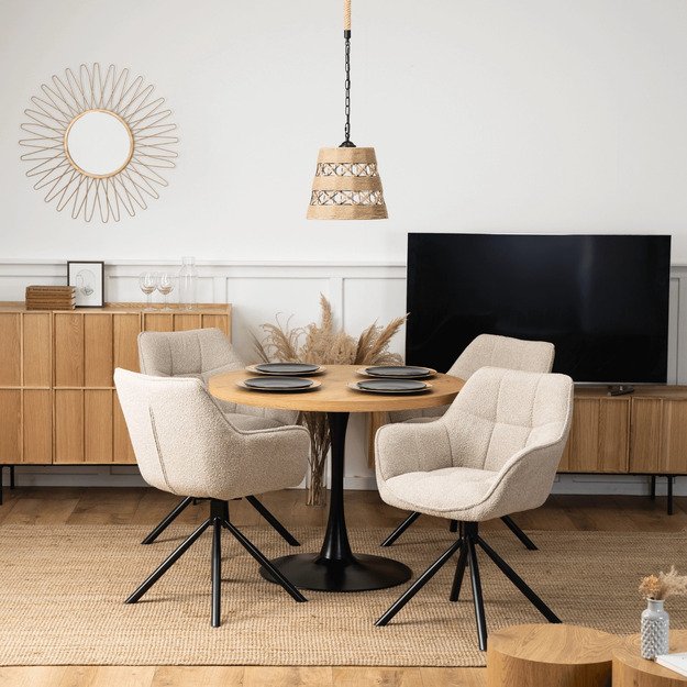 Bijūnas Minkštas pasukamas krėslas PEONY, smėlio spalvos, modernus loftas