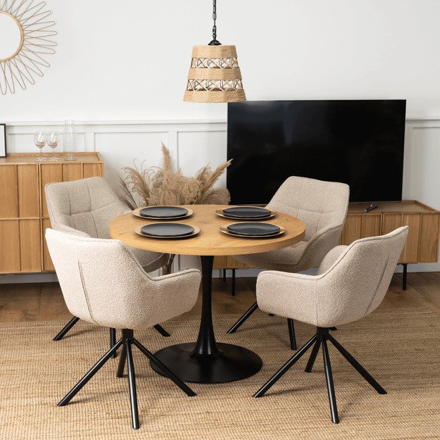 Bijūnas Minkštas pasukamas krėslas PEONY, smėlio spalvos, modernus loftas 2