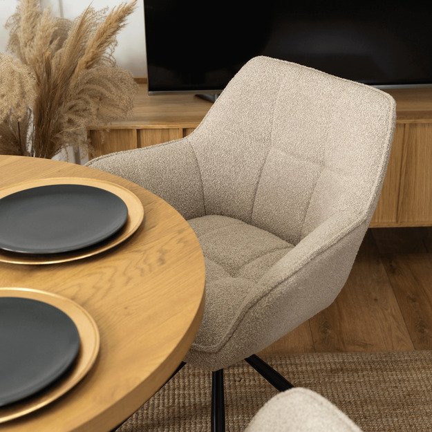 Bijūnas Minkštas pasukamas krėslas PEONY, smėlio spalvos, modernus loftas 6