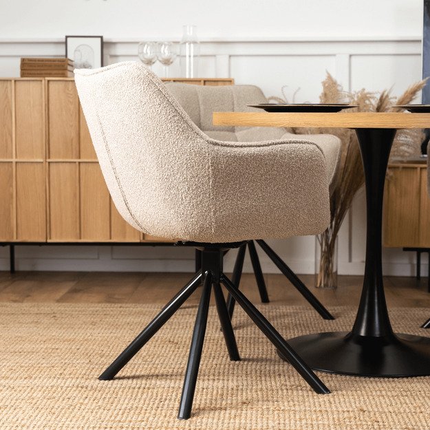 Bijūnas Minkštas pasukamas krėslas PEONY, smėlio spalvos, modernus loftas 4