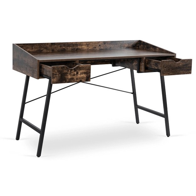  ICE Loft stiliaus rašomasis stalas su stalčiais, 133 cm, kaimiško ąžuolo/juodos spalvos, lofto stiliaus 2