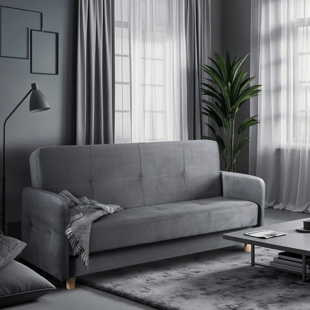 Kuba Sofa su miegojimo funkcija CUBA sulankstoma dvivietė sofa-lova, pilkos spalvos, moderni svetainė