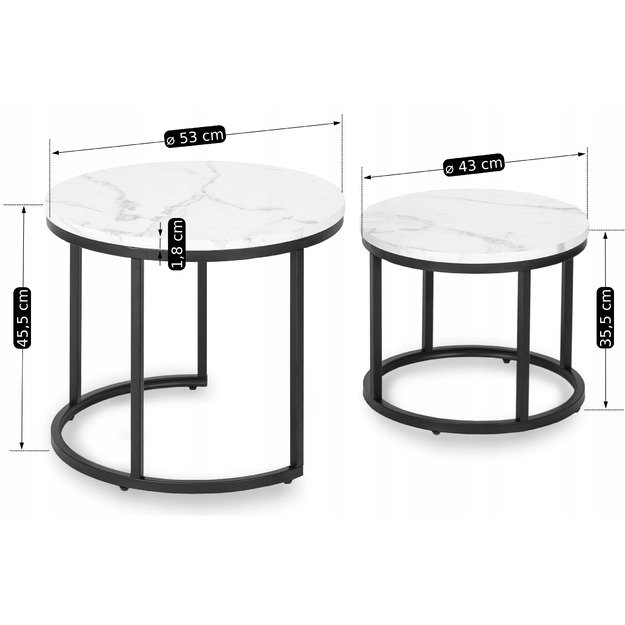 Dafnė DAFNE Kavos staliukų komplektas, 43 cm/53 cm, baltas marmuras, modernus žavesys 6