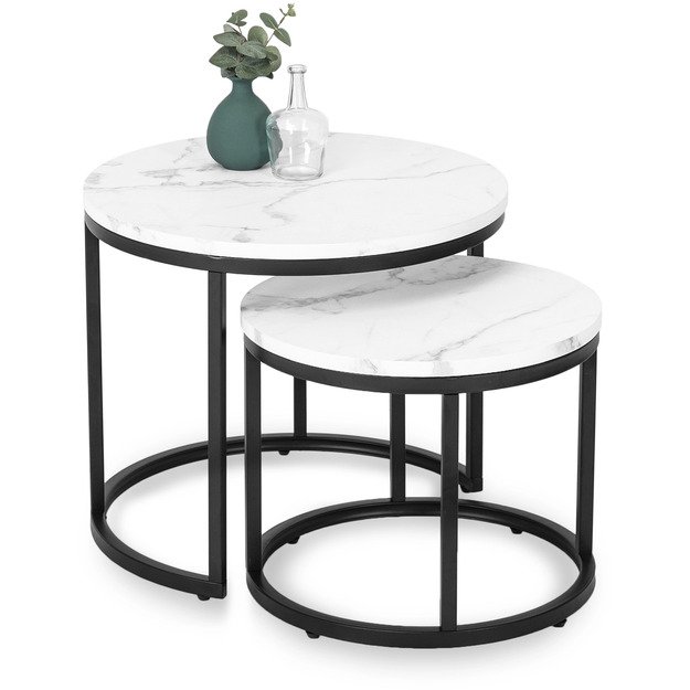 Dafnė DAFNE Kavos staliukų komplektas, 43 cm/53 cm, baltas marmuras, modernus žavesys