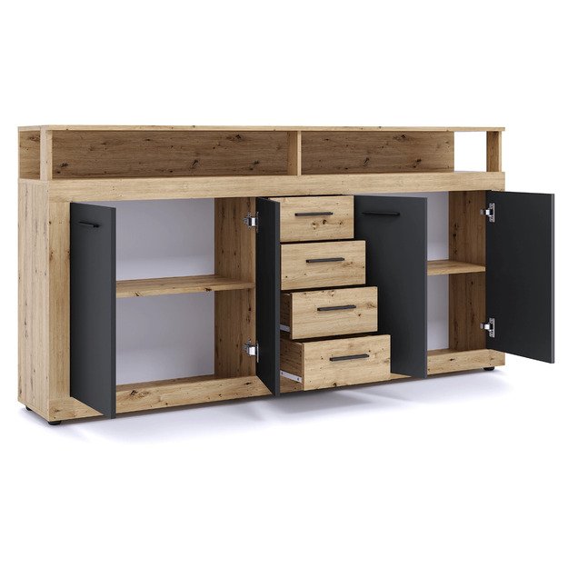 Blago BLAGO komoda su keturiomis durimis, 190 cm, ąžuolo spalvos / juodos spalvos, moderni lofto stiliaus 2