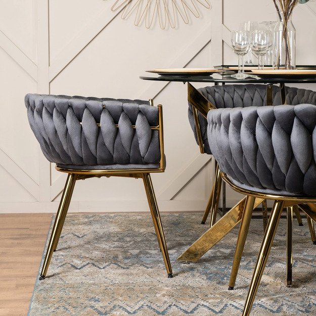 CAPRI pilkas aksominis apmuštas austas svetainės krėslas tualetiniam staliukui, modernus žavesys 5