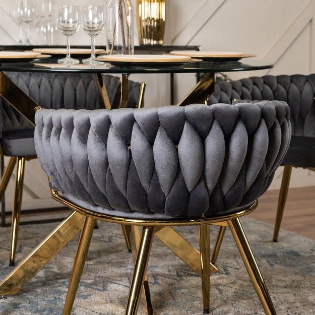 CAPRI pilkas aksominis apmuštas austas svetainės krėslas tualetiniam staliukui, modernus žavesys 6