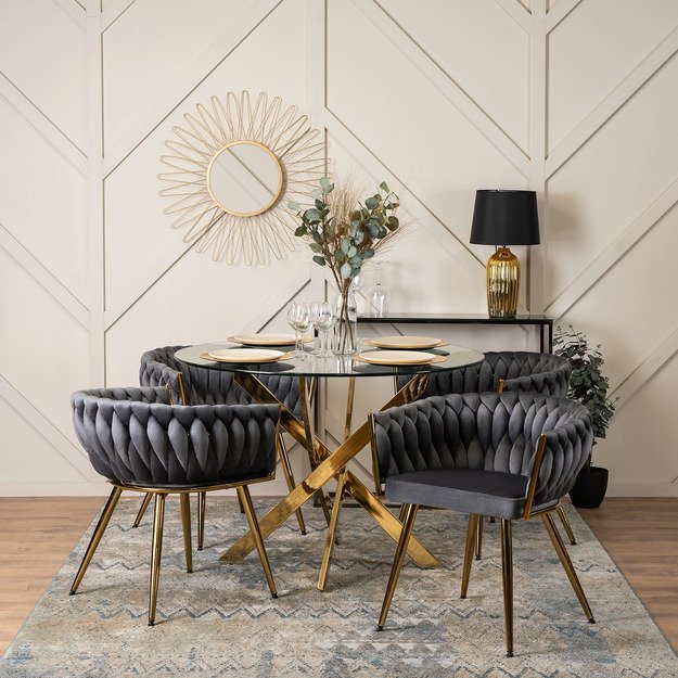 CAPRI pilkas aksominis apmuštas austas svetainės krėslas tualetiniam staliukui, modernus žavesys 1