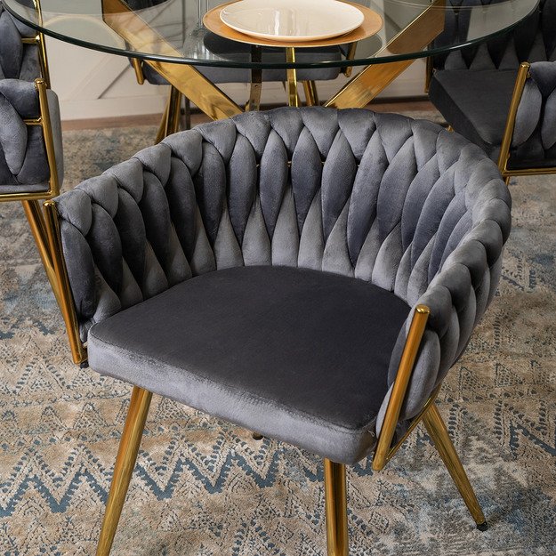 CAPRI pilkas aksominis apmuštas austas svetainės krėslas tualetiniam staliukui, modernus žavesys 10