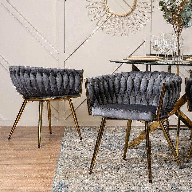 CAPRI pilkas aksominis apmuštas austas svetainės krėslas tualetiniam staliukui, modernus žavesys 3