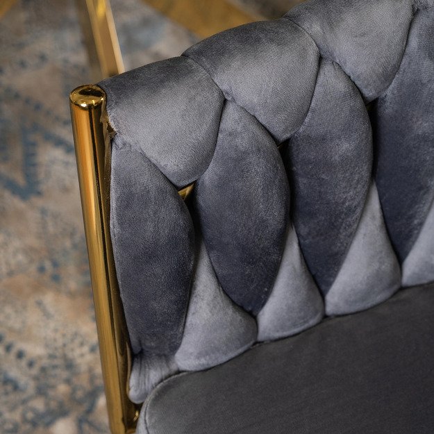 CAPRI pilkas aksominis apmuštas austas svetainės krėslas tualetiniam staliukui, modernus žavesys 8