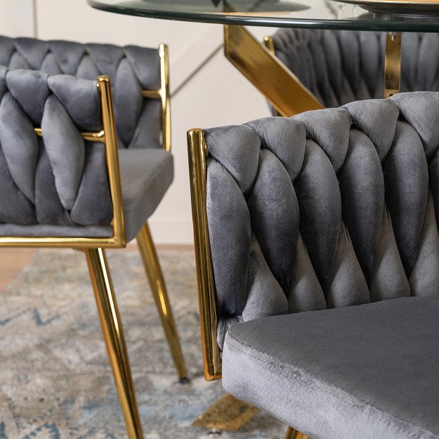 CAPRI pilkas aksominis apmuštas austas svetainės krėslas tualetiniam staliukui, modernus žavesys 9