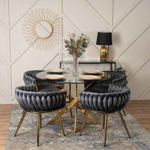 CAPRI pilkas aksominis apmuštas austas svetainės krėslas tualetiniam staliukui, modernus žavesys 2