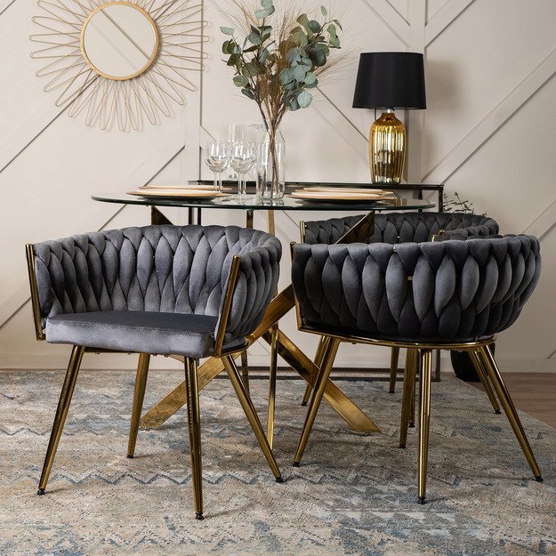 CAPRI pilkas aksominis apmuštas austas svetainės krėslas tualetiniam staliukui, modernus žavesys 4