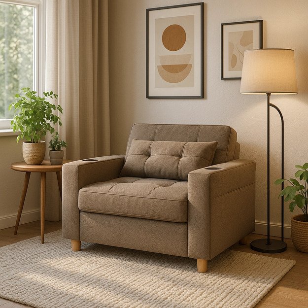 Soloras SOLOR atlošiamas amerikietiškas fotelis, smėlio spalvos, modernus  1