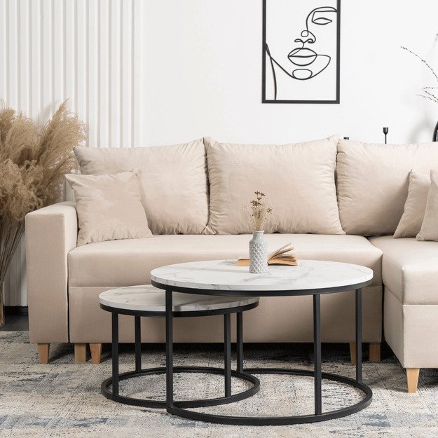 Dafnė Maks DAFNE MAX kavos staliukų komplektas, 60 cm/80 cm, baltas marmuras, modernus žavesys 3