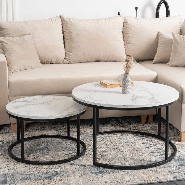 Dafnė Maks DAFNE MAX kavos staliukų komplektas, 60 cm/80 cm, baltas marmuras, modernus žavesys 2