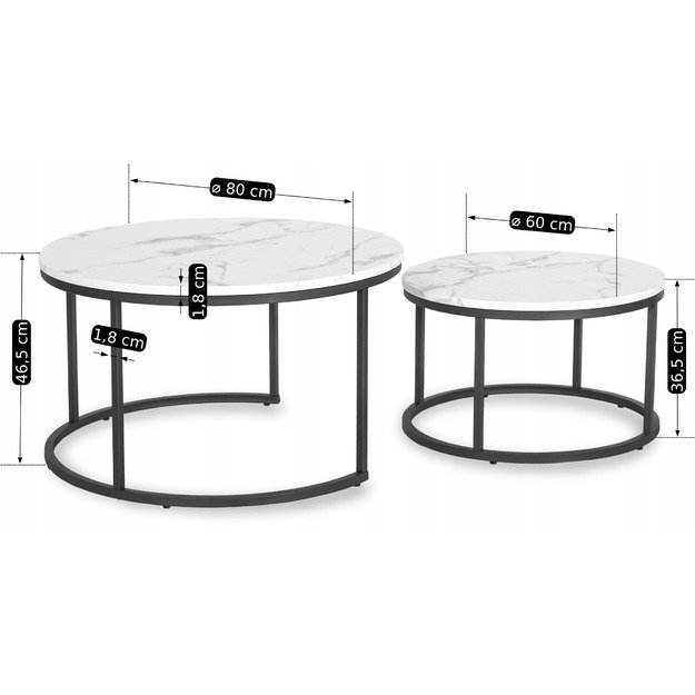 Dafnė Maks DAFNE MAX kavos staliukų komplektas, 60 cm/80 cm, baltas marmuras, modernus žavesys 11