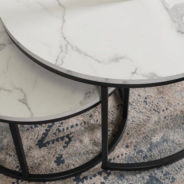 Dafnė Maks DAFNE MAX kavos staliukų komplektas, 60 cm/80 cm, baltas marmuras, modernus žavesys 5