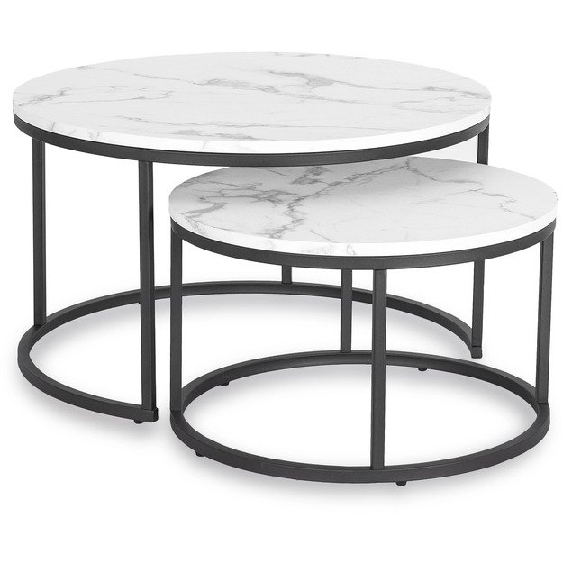 Dafnė Maks DAFNE MAX kavos staliukų komplektas, 60 cm/80 cm, baltas marmuras, modernus žavesys 6
