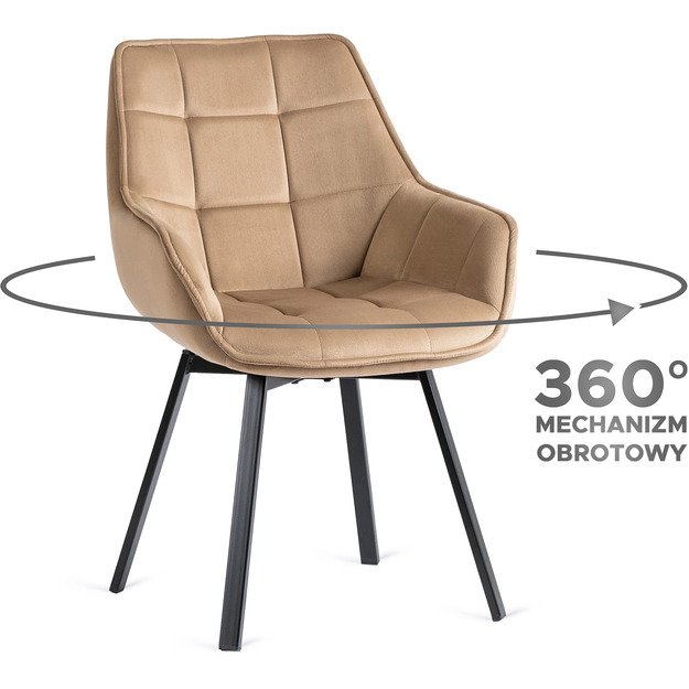 Švytėjimas Minkštas besisukantis svetainės krėslas LUNA, smėlio spalvos, aksominis, modernus loftas 7