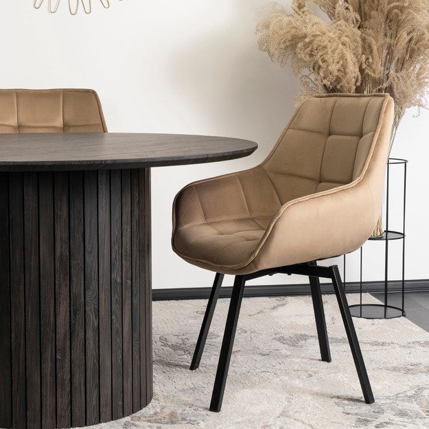 Švytėjimas Minkštas besisukantis svetainės krėslas LUNA, smėlio spalvos, aksominis, modernus loftas 4