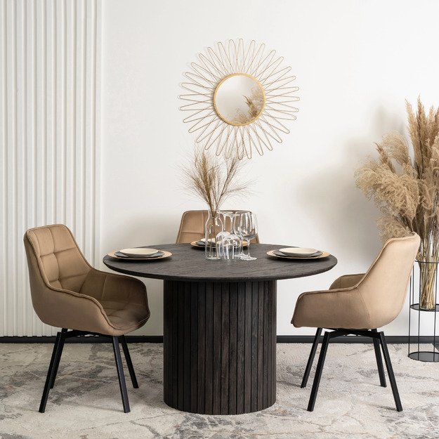 Švytėjimas Minkštas besisukantis svetainės krėslas LUNA, smėlio spalvos, aksominis, modernus loftas 5