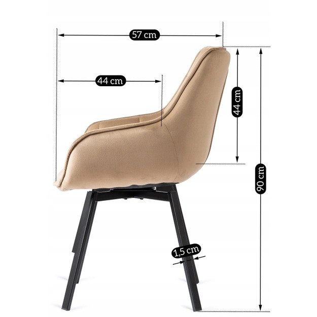 Švytėjimas Minkštas besisukantis svetainės krėslas LUNA, smėlio spalvos, aksominis, modernus loftas 12