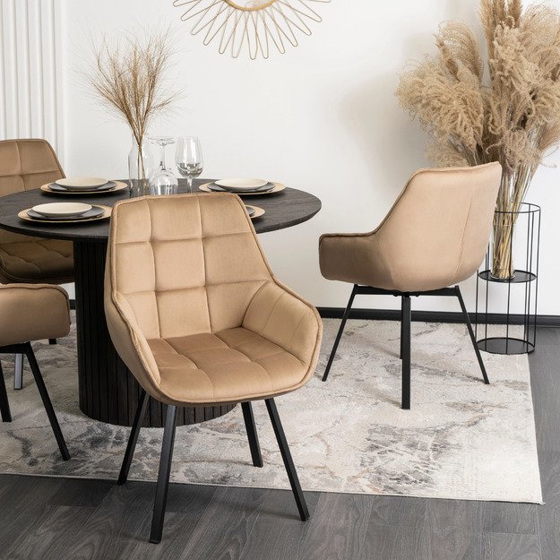 Švytėjimas Minkštas besisukantis svetainės krėslas LUNA, smėlio spalvos, aksominis, modernus loftas 3