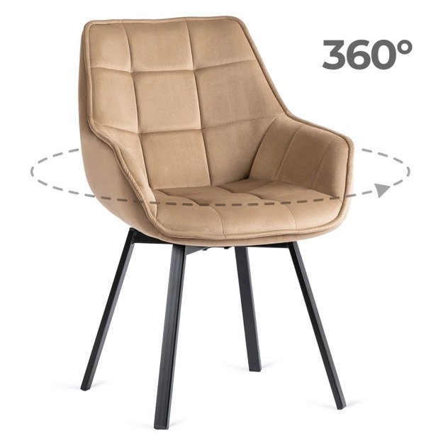 Švytėjimas Minkštas besisukantis svetainės krėslas LUNA, smėlio spalvos, aksominis, modernus loftas 1