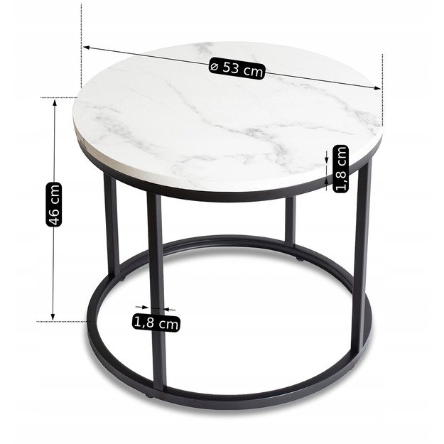 Konis CONNY kavos staliukas, 53 cm, baltas marmuras/juodas, modernus žavesys  7