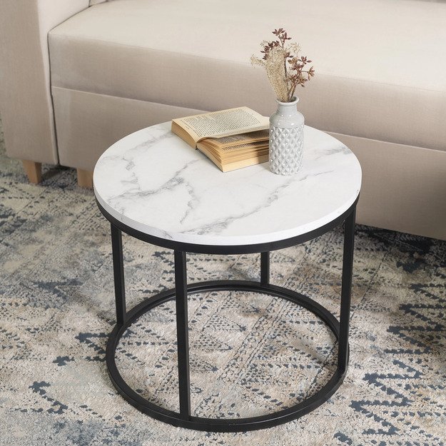 Konis CONNY kavos staliukas, 53 cm, baltas marmuras/juodas, modernus žavesys  2