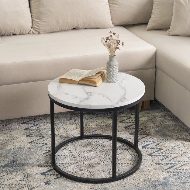 Konis CONNY kavos staliukas, 53 cm, baltas marmuras/juodas, modernus žavesys  1