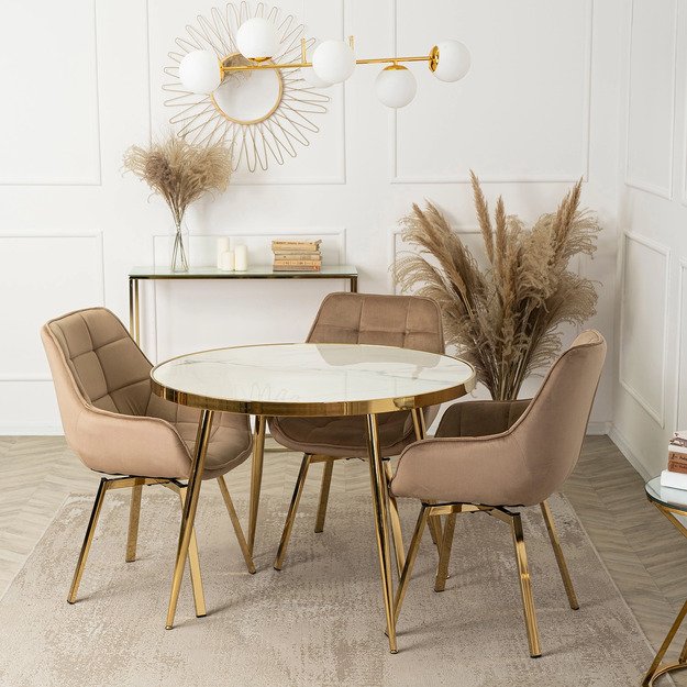 Tinga TINGA apvalus stalas, 100 cm, baltas marmuras/auksinis žavesys 6