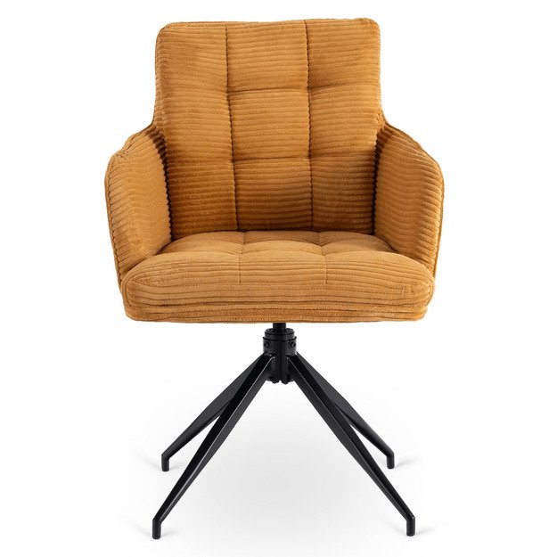 Akita Minkštas besisukantis svetainės krėslas AKITA, garstyčios spalvos velvetas, modernus 3