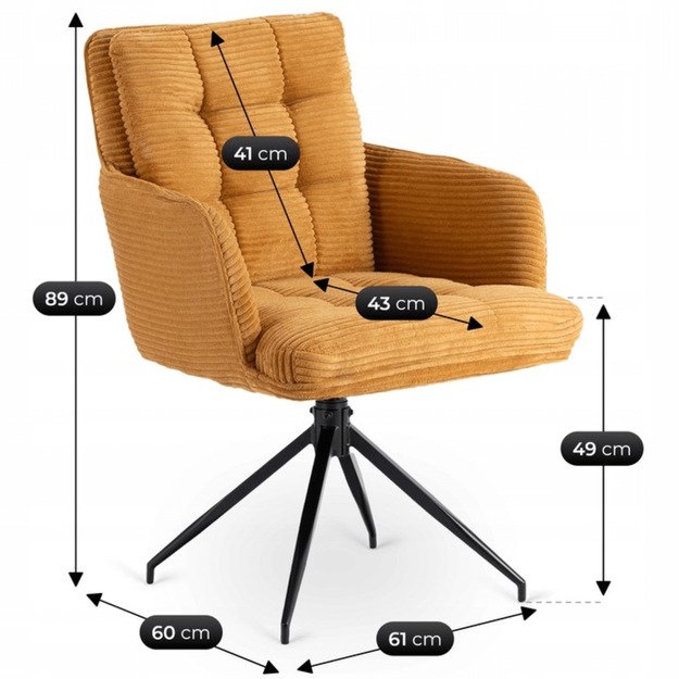 Akita Minkštas besisukantis svetainės krėslas AKITA, garstyčios spalvos velvetas, modernus 7