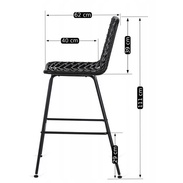 Džeris JERRY sodo taburetė, rotango, baro kėdė, juoda, bohemiško stiliaus 7