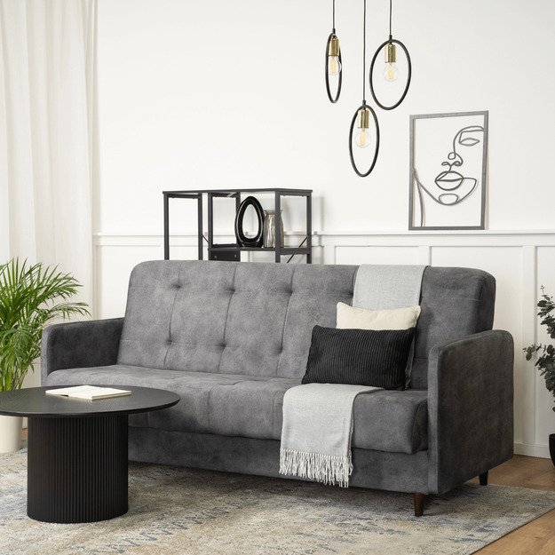 Tivoli TIVOLI sofa su miegojimo funkcija, dvivietė transformuojama sofa, pilkas aksomas, moderni svetainė