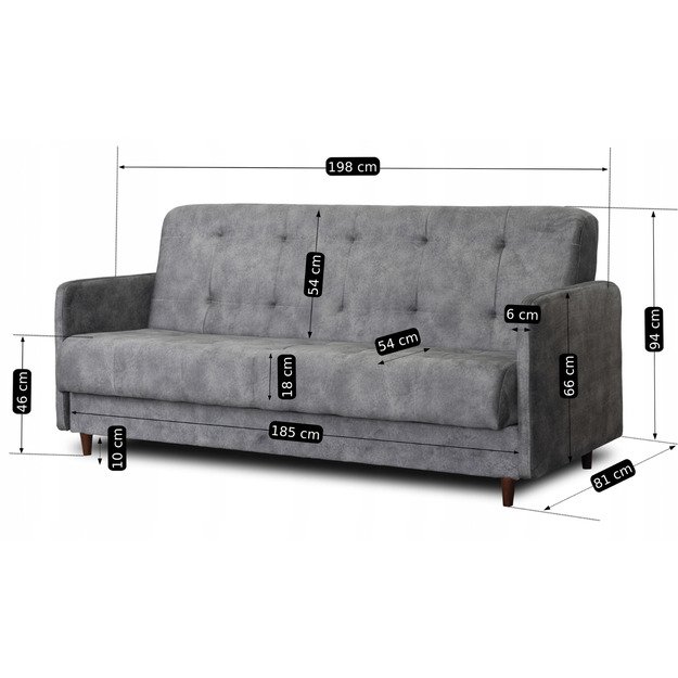 Tivoli TIVOLI sofa su miegojimo funkcija, dvivietė transformuojama sofa, pilkas aksomas, moderni svetainė 8