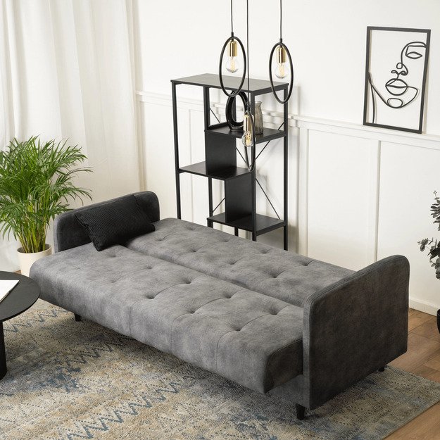 Tivoli TIVOLI sofa su miegojimo funkcija, dvivietė transformuojama sofa, pilkas aksomas, moderni svetainė 4