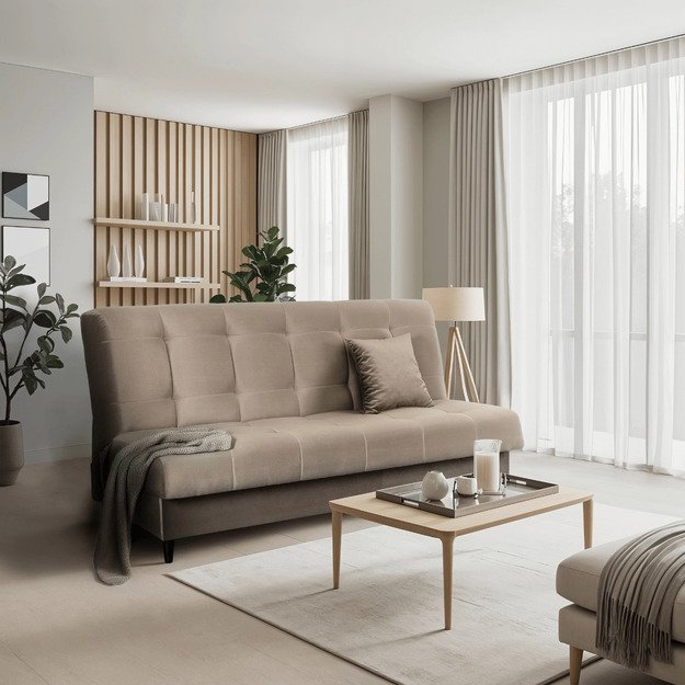 Lima LIMA sofa su miegojimo funkcija, dvivietė išskleidžiama sofa, smėlio spalvos, moderni svetainei