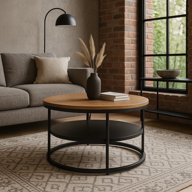 Geriausias BEST kavos staliukas su lentyna, 70 cm, ąžuolo/juodos spalvos, lofto stiliaus