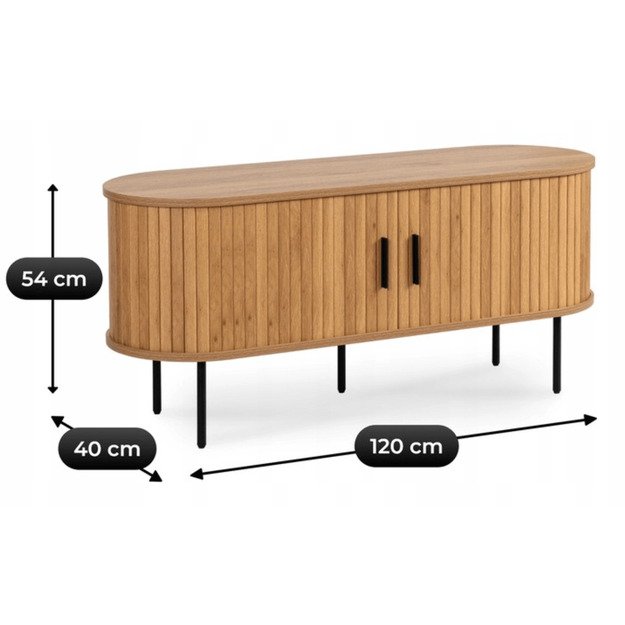 Rtv ir Trish TRISH dviejų durų televizoriaus spintelė svetainei, 120 cm, ąžuolo raštas, modernus 7